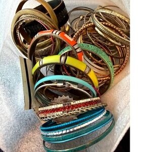 Vintage to Now Bracelet Lot 70 Gold and Silver Tone Bangles Clampers Cuffs